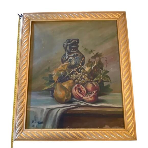 1927 Dutch Oil on Canvas Still Life Study “Fruit With Urn” Signed B. Jopps - Picture 10 of 12